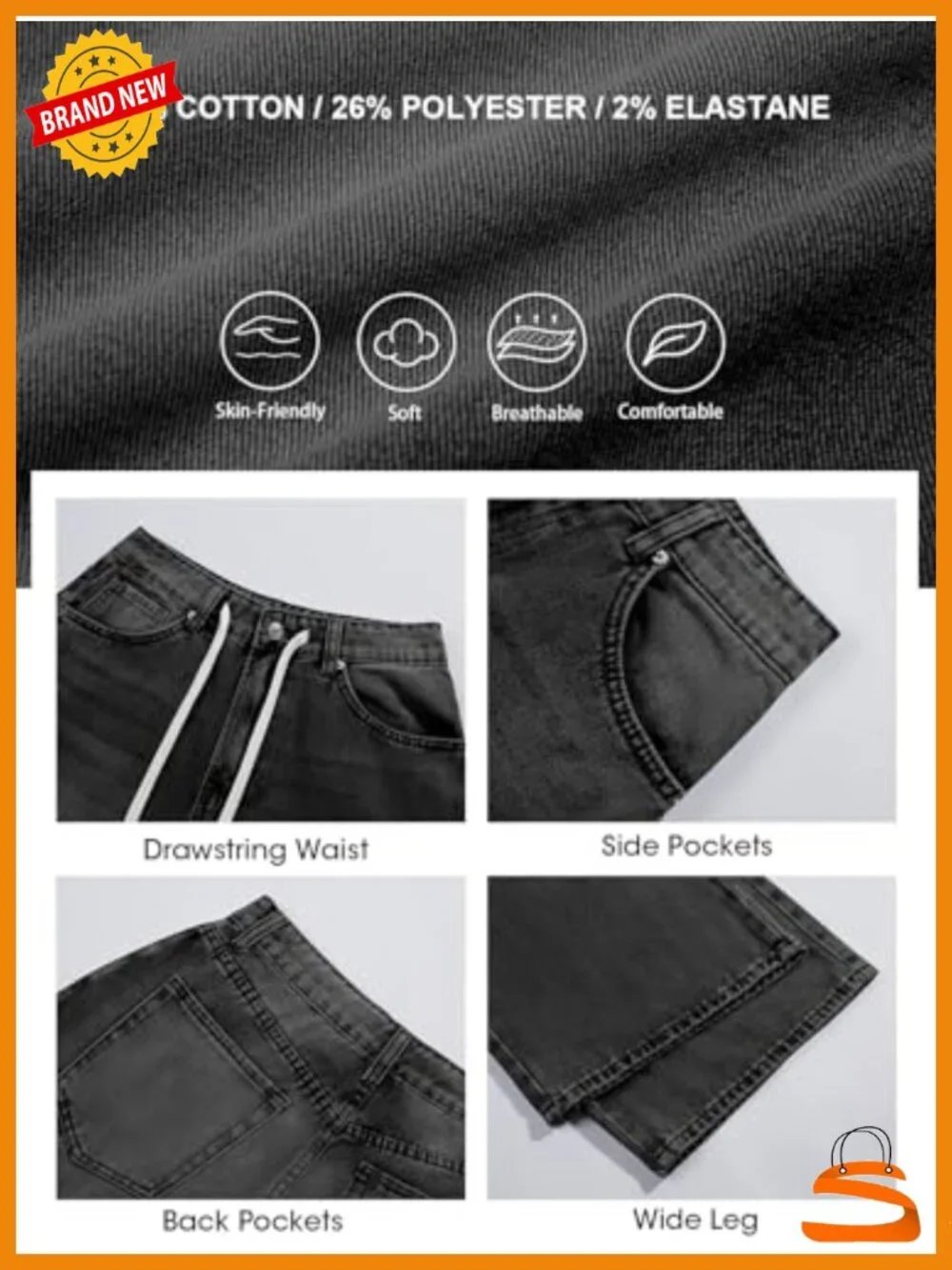 High Waisted Wide Leg Jeans with Drawstring and Pockets
